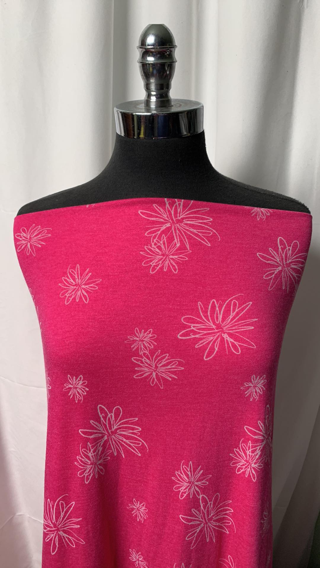Deep Pink Floral Burnout - Bamboo/Poly - By the Yard