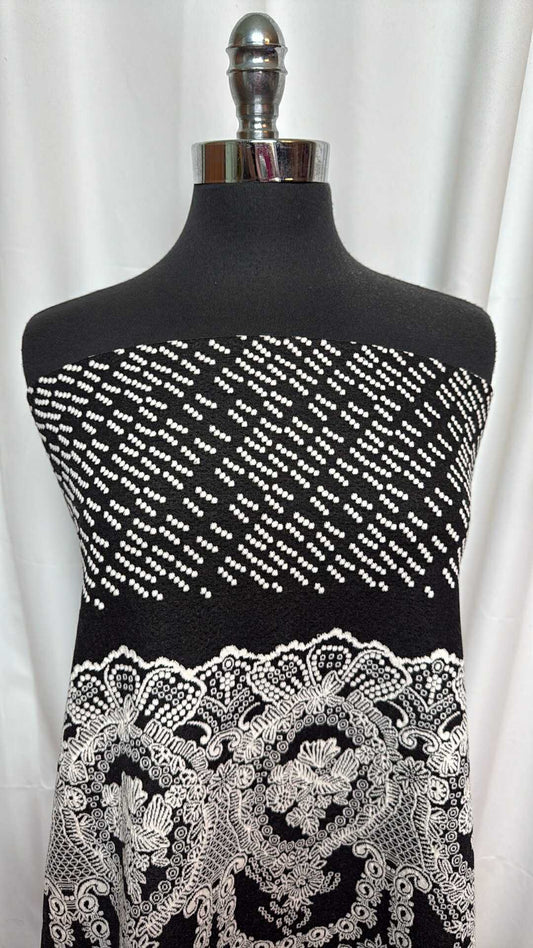 Black/White Lace - Jacquard Double Knit - 2 Yard Cut
