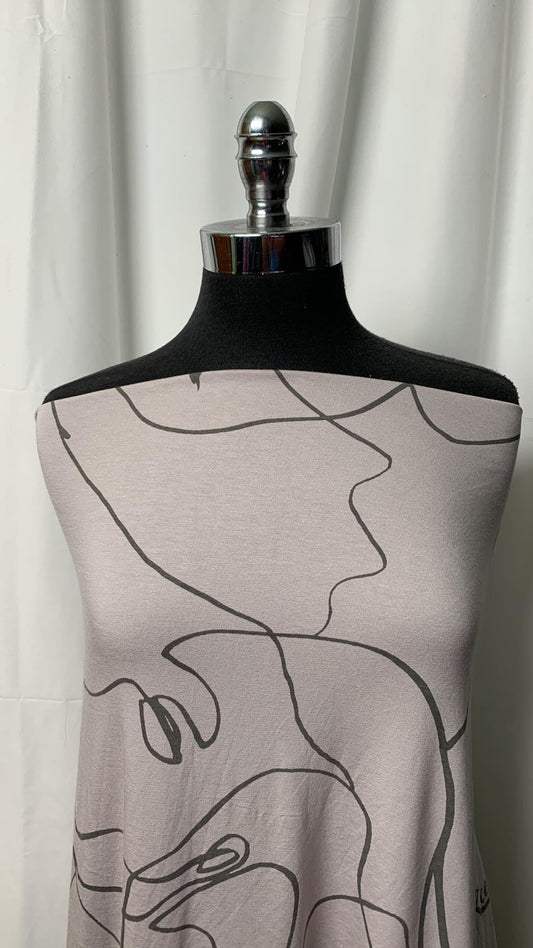 Silver Lined Faces - Bamboo/Cotton/Spandex - By the Yard