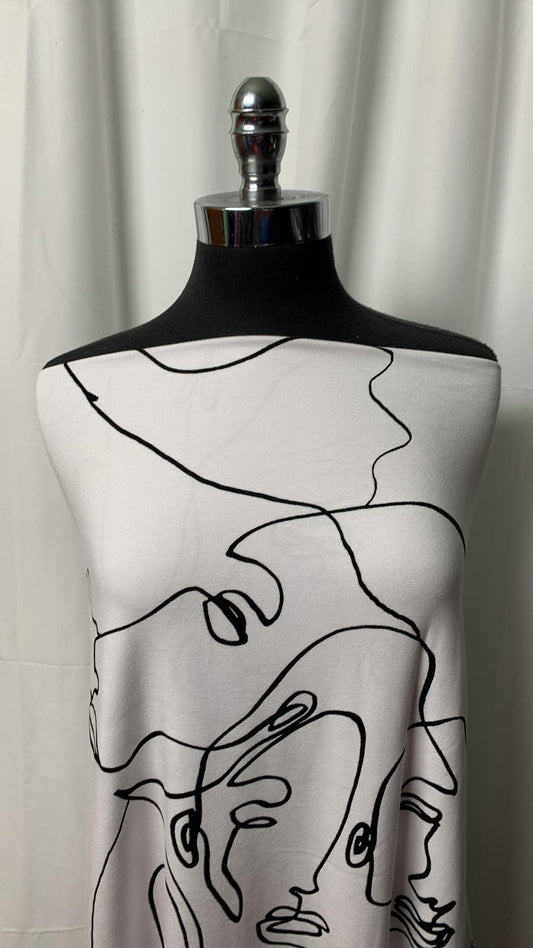 White Lined Faces - Bamboo/Cotton/Spandex - 2 Yard Cut