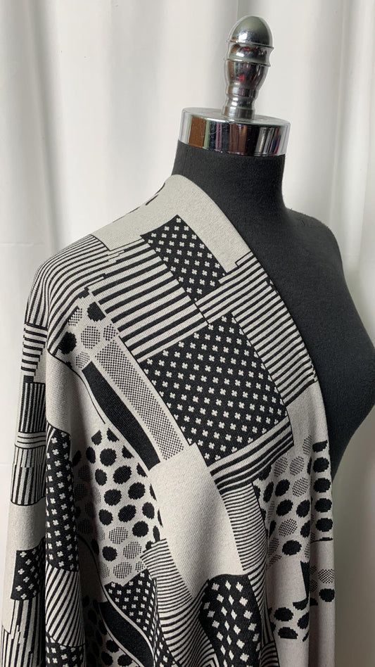 Silver/Black Flags - Modal/Cotton/Spandex Jacquard 1x1 Rib- 2 Yard Cut