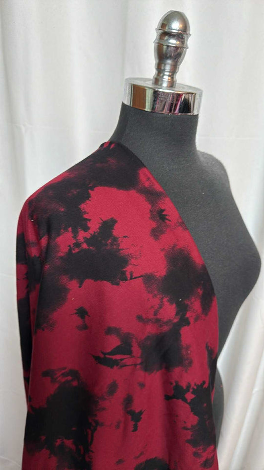 Black/Red Tie Dye - Brushed Cotton French Terry - 2 Yard Cut