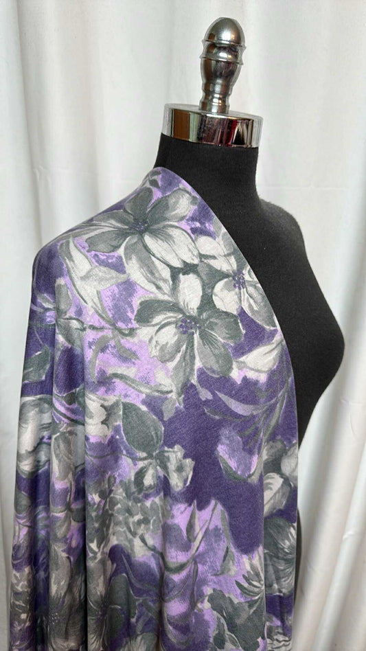 Purple/Grey Floral - PRS French Terry - 2 Yard Cut