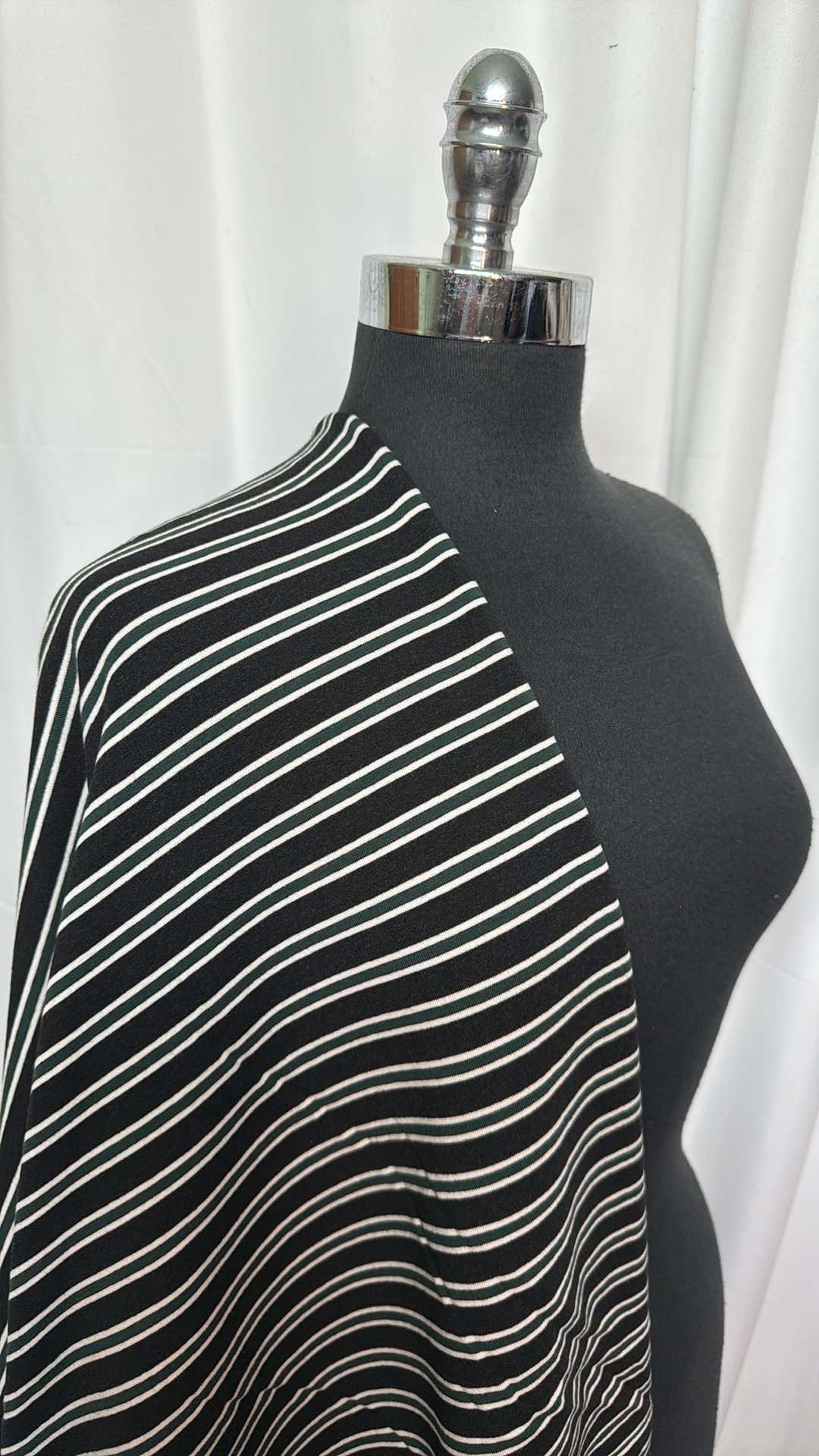 Black/White/Grey Stripe - Brushed Cotton/Spandex French Terry - 2 Yard Cut