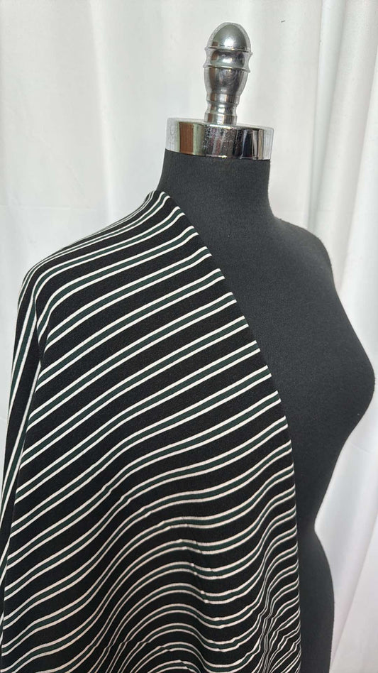 Black/White/Grey Stripe - Brushed Cotton/Spandex French Terry - 2 Yard Cut