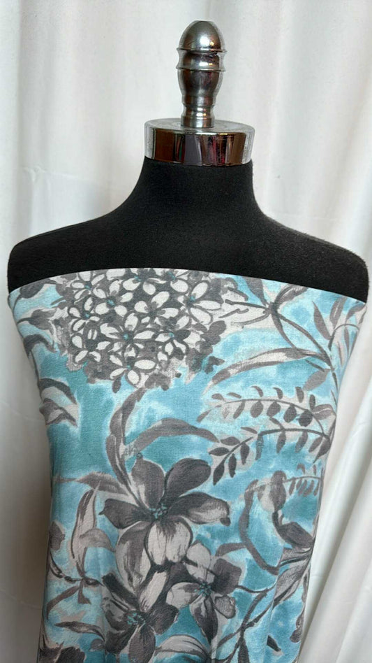 Light Blue/Grey Floral - PRS French Terry - 2 Yard Cut