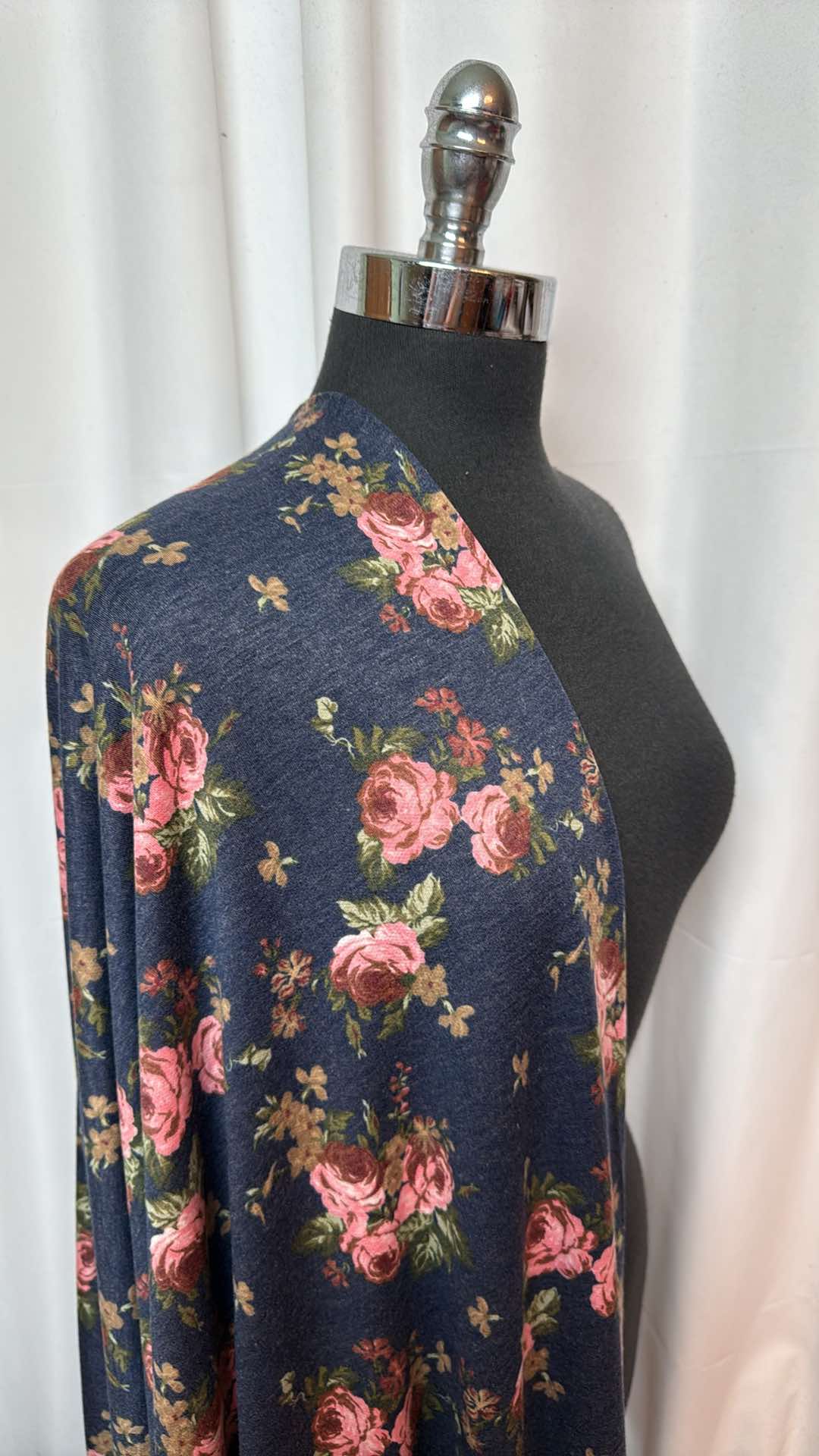 Heathered Navy/Pink Floral - PRS French Terry - 2 Yard Cut
