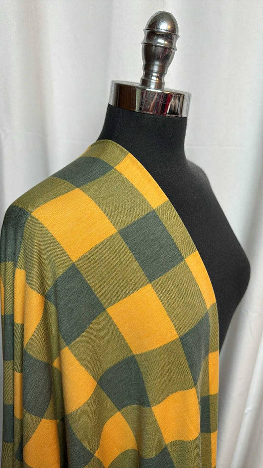 Green/Gold Plaid - PRS French Terry - 2 Yard Cut
