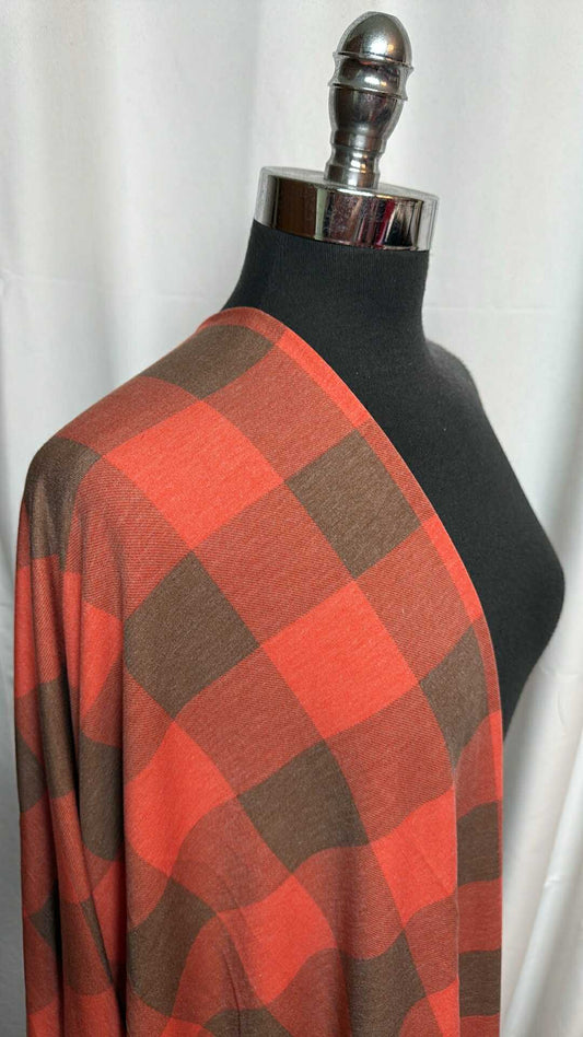 Orange/Brown Plaid - PRS French Terry - 2 Yard Cut