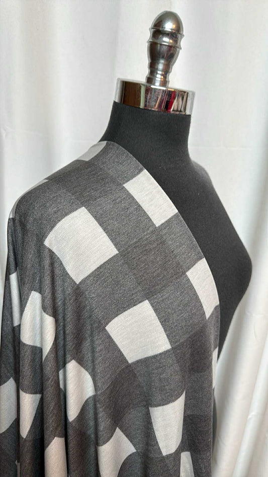 Black/Grey Plaid - PRS French Terry - 2 Yard Cut