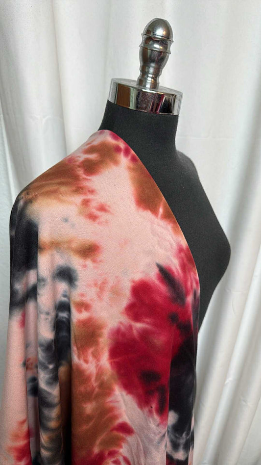Red/Brown/Black Tie Dye - 50/50 Cotton/Poly French Terry - 2 Yard Cut