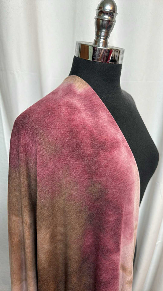 Burgundy/Brown Tie Dye - PRS French Terry - 2 Yard Cut