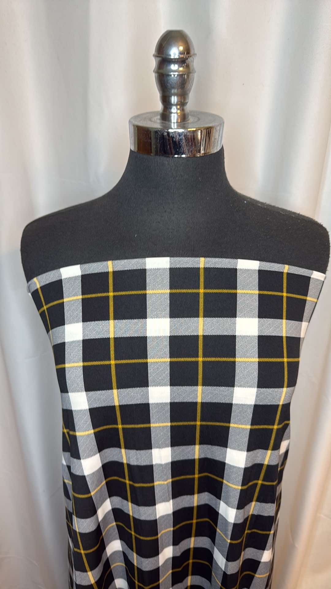 Black/White/Gold Plaid - ITY - 2 Yard Cut