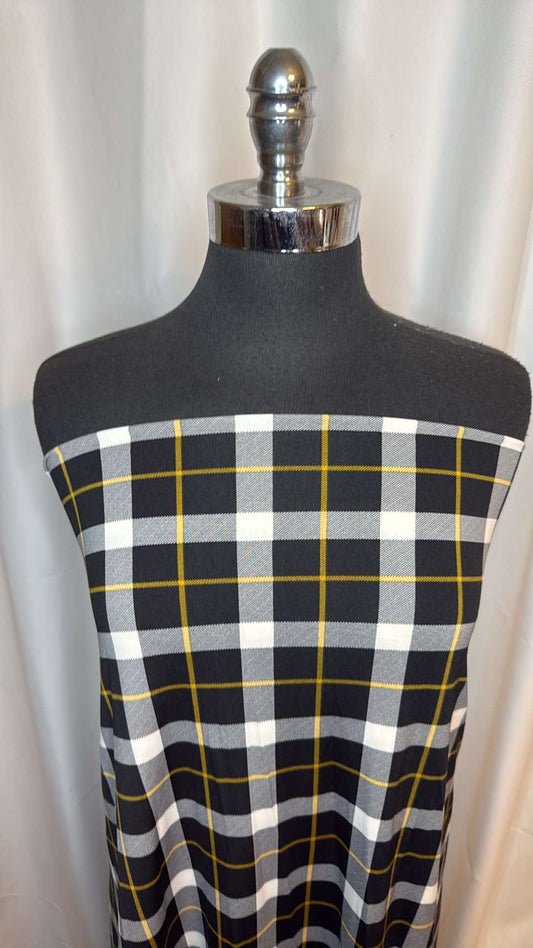 Black/White/Gold Plaid - ITY - 2 Yard Cut