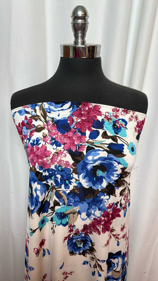 Blue/Pink/Ivory Floral - Venezia - 2 Yard Cut