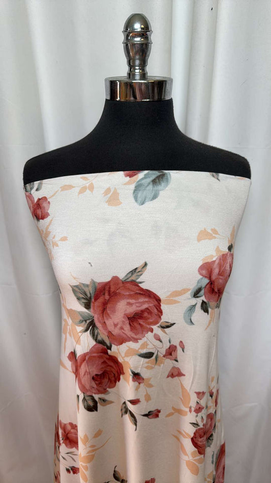 Ivory Floral - Rayon/Spandex - 2 Yard Cut