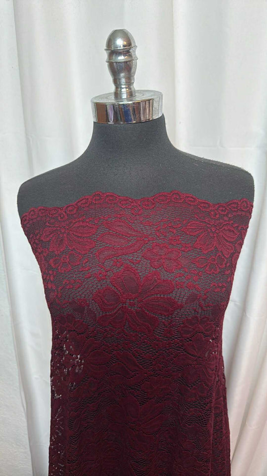 Burgundy Floral - Stretch Lace - 3 Yard Cut