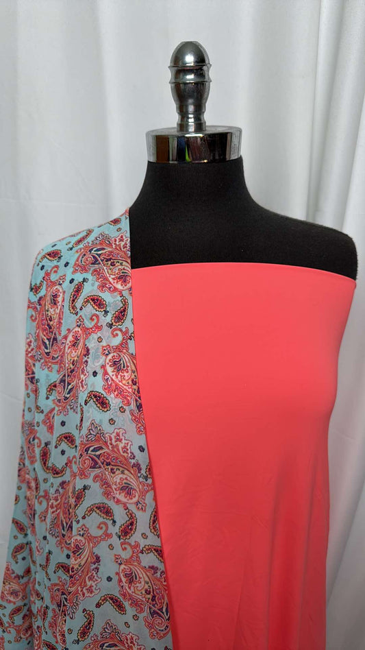 PINK/PAISLEY BUNDLE : 2YD Solid Light-Weight N/S & 2YD Paisley Chiffon : A27123