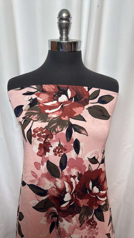 Mauve Floral - Rayon/Spandex - 2 Yard Cut