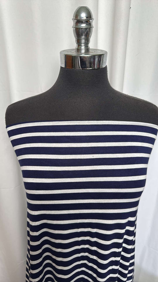 Ivory/Navy Stripe - Bamboo Spandex - 2 Yard Cut