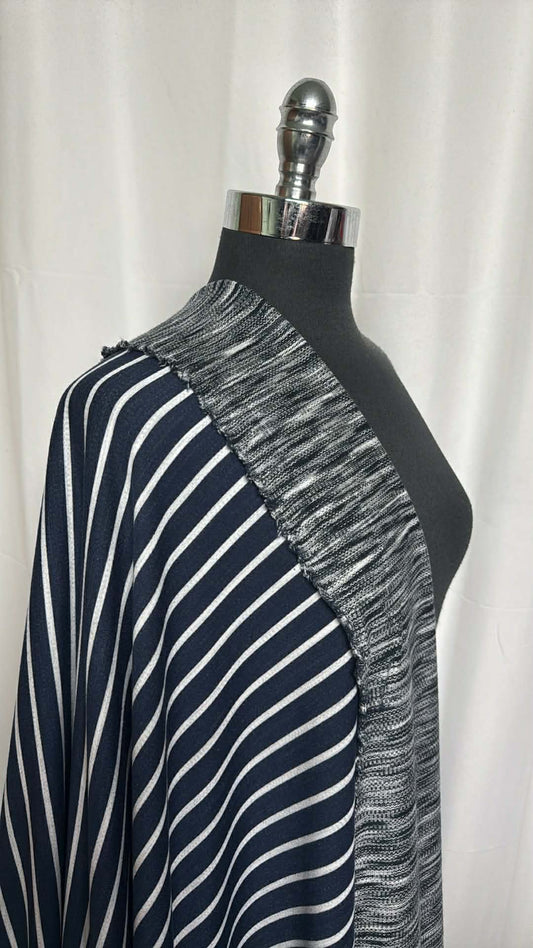 Navy/Ivory Stripe - 2-Faced PRS French Terry - 2 Yard Cut