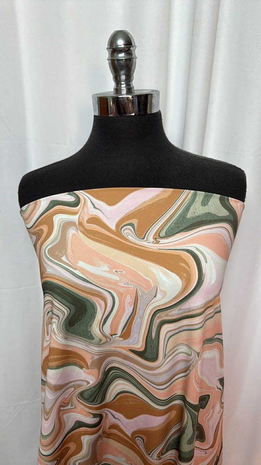 Blush/Green/Mustard Swirl - Nylon/Spandex - 2 Yard Cut