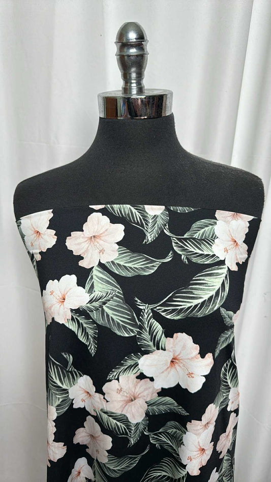 Black/Ivory/Green Floral - Nylon/Spandex Swim - 2 Yard Cut