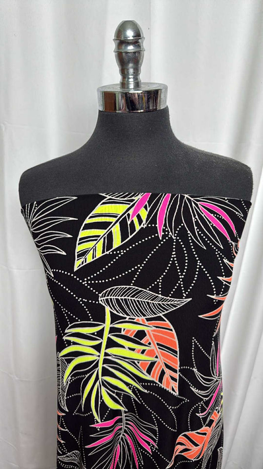 Black/Neon Tropical - Nylon/Spandex Rib Swim (46" Wide) - 2 Yard Cut
