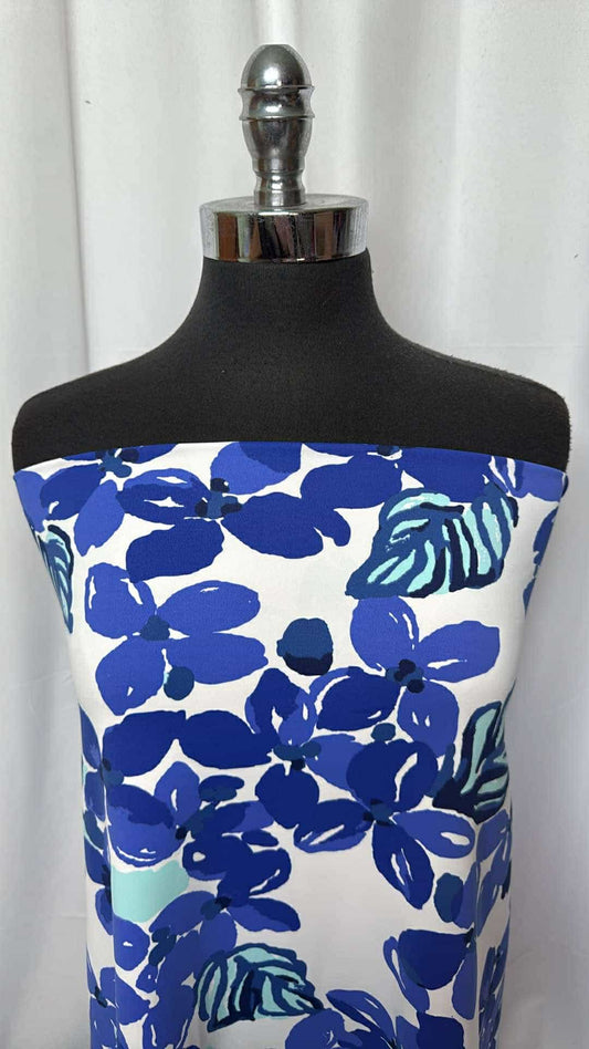 Blue/Ivory Floral - Supplex - 2 Yard Cut