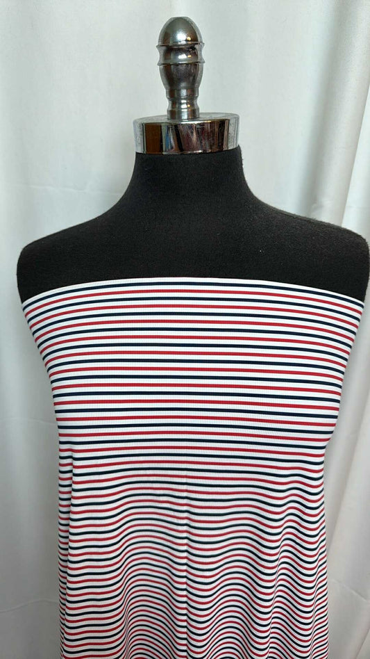 Navy/Red Thin Stripe - Nylon/Spandex Rib Swim - 2 Yard Cut
