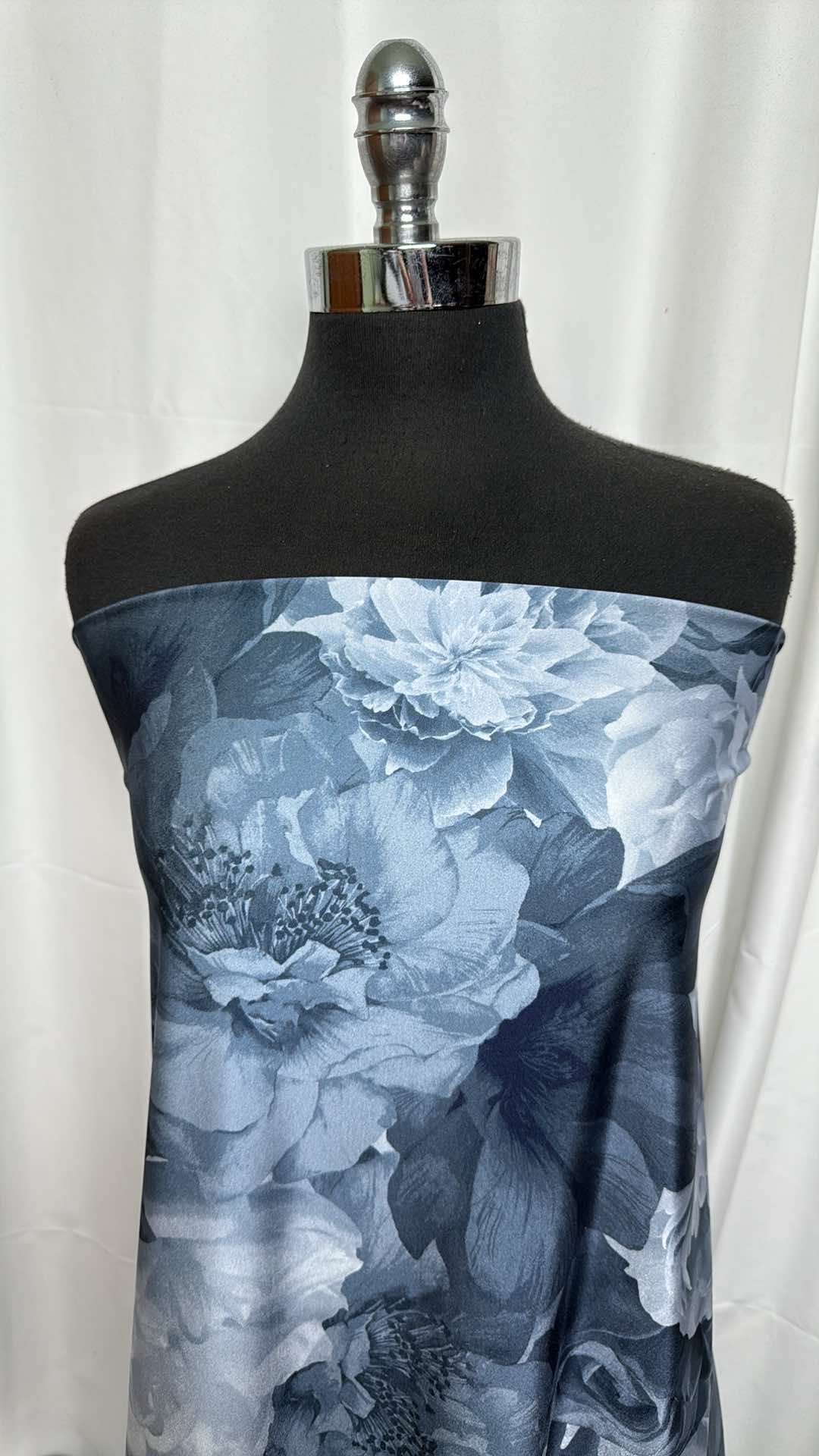 Blue/Grey Floral - Yoga Performance - 2 Yard Cut