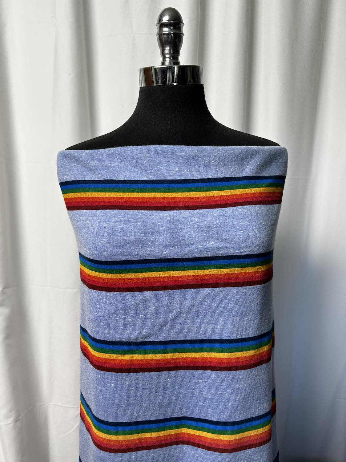 Rainbow Stripe on Blue - Fleece - 3 Yard Cut