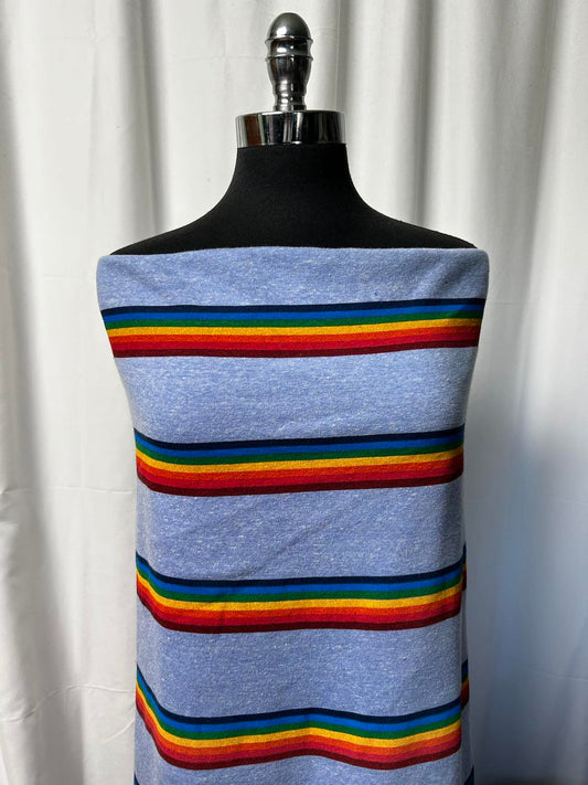 Rainbow Stripe on Blue - Fleece - 2 Yard Cut