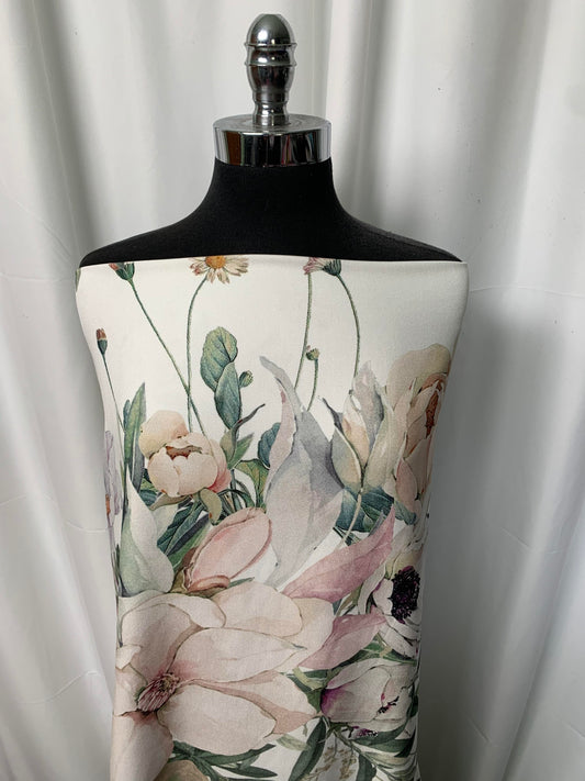 Ivory Floral - Designer Rayon Woven - By the Yard