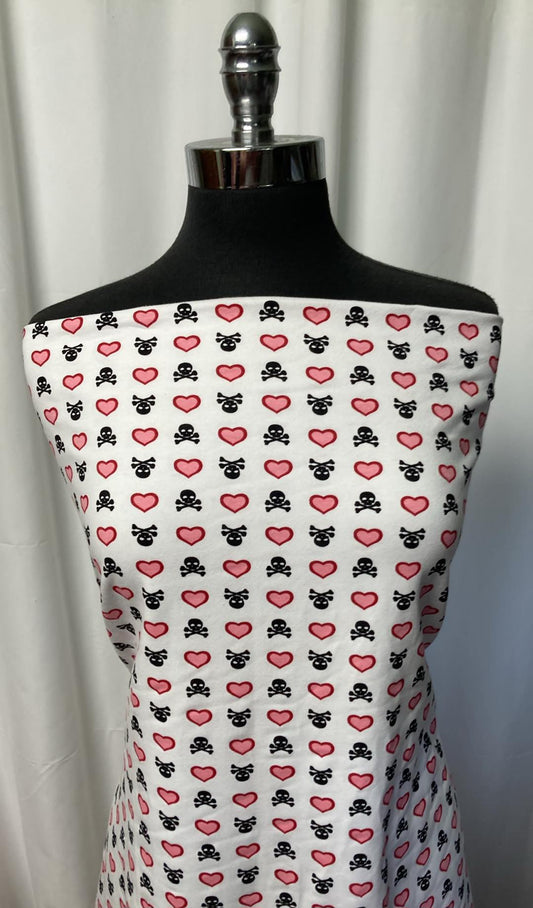 Pink Hearts/Skulls - Cotton/Spandex - 2 Yard Cut