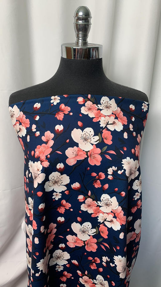Navy Blossoms - Peached Performance - 3 Yard Cut