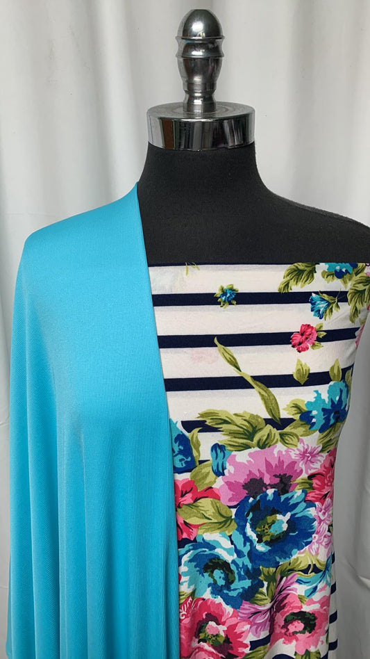 BLUE/FLORAL STRIPE BUNDLE : 2YD Blue Rib P/S & 2YD Floral Stripe SBP : A25325
