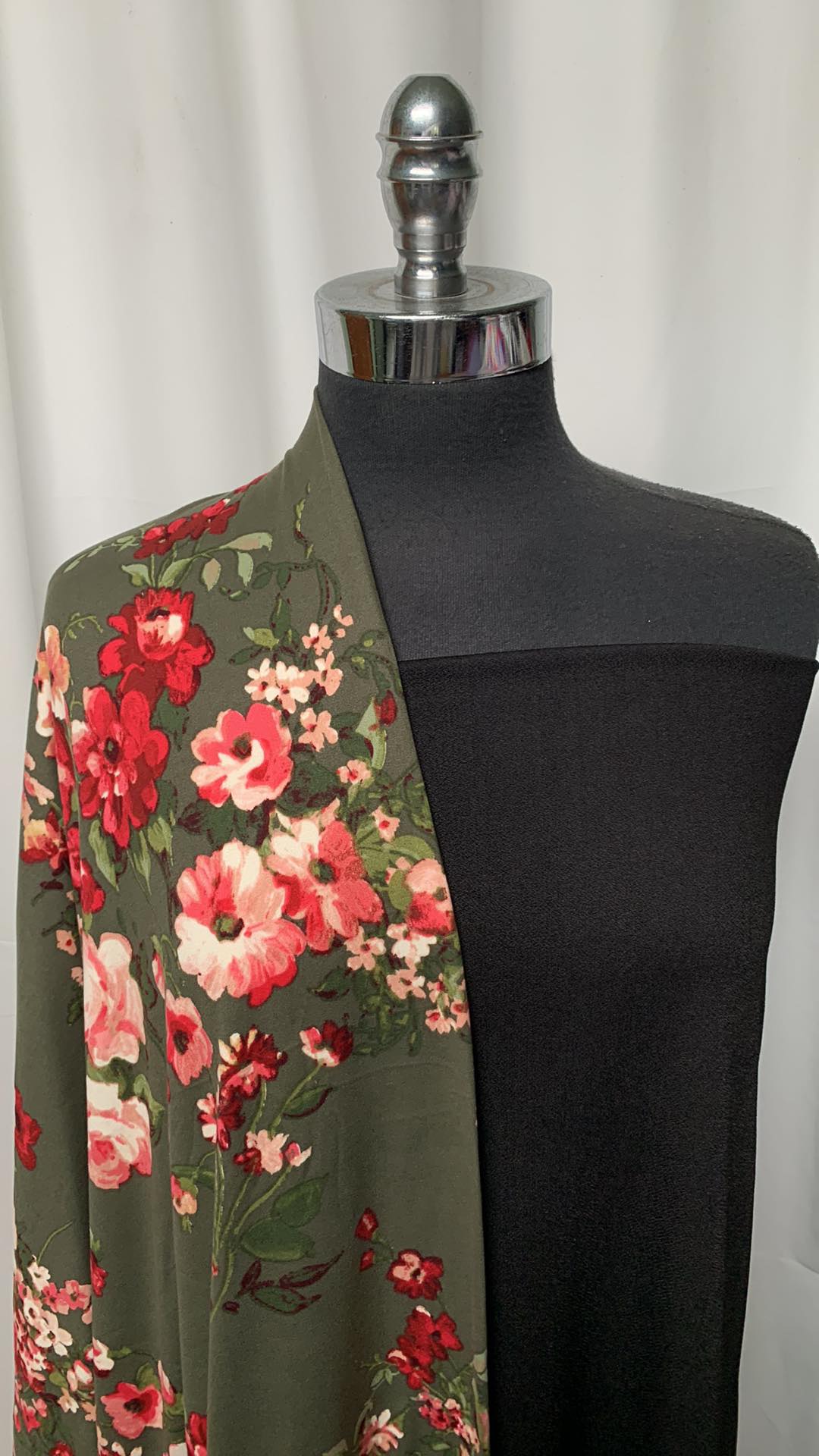 BLACK/OLIVE FLORAL BUNDLE : 2YD Black Crepe Scuba & 1.5YD Olive Floral DBP : A25324
