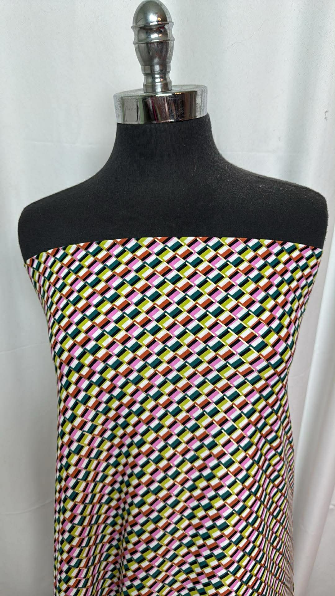 Green/Pink Geo w/Gold Foil - Designer Nylon/Spandex Swim - 2 Yard Cut