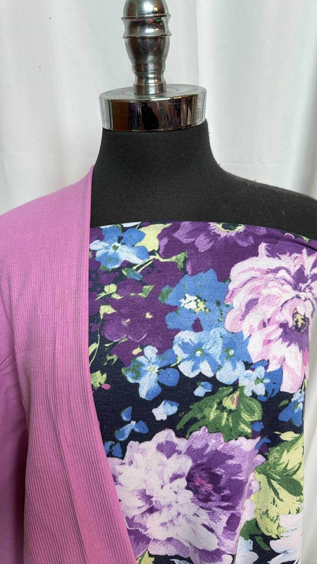 PINK/PURPLE FLORAL BUNDLE : 2YD Purple Floral PRS FT & 1YD Pink Heavy C/S Rib : A28331