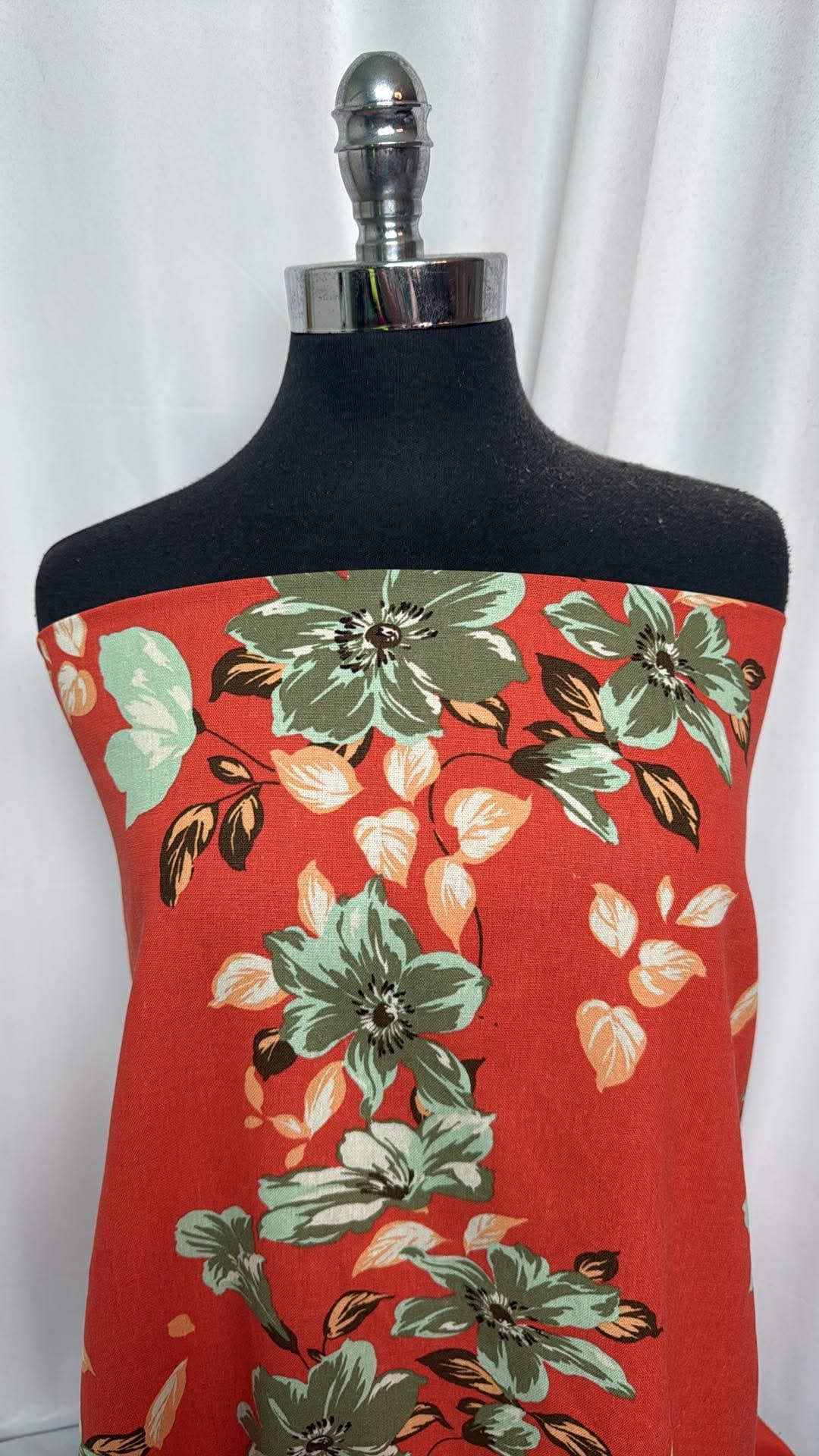Red Floral - Linen Woven (56" Wide) - 3 Yard Cut