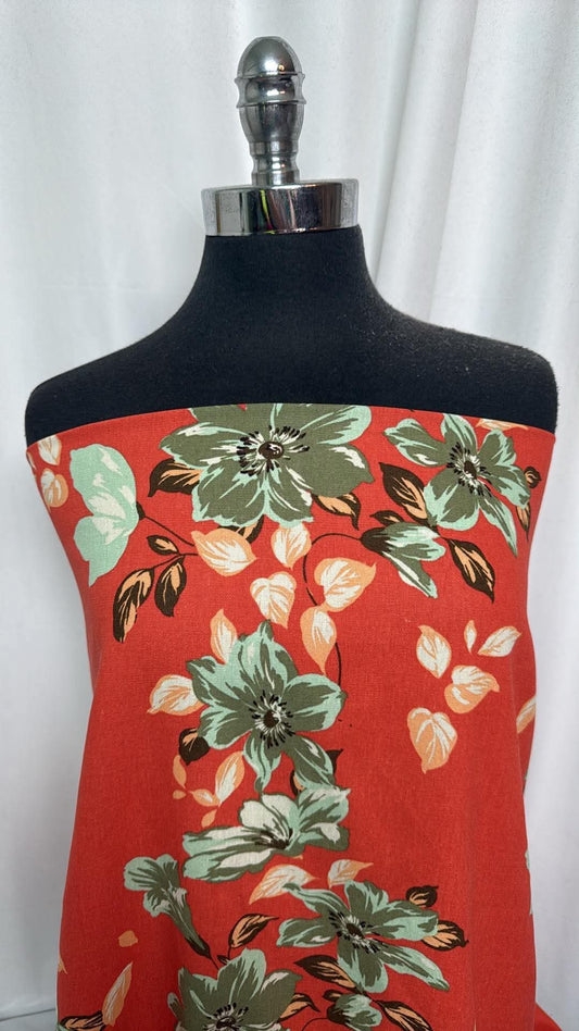 Red Floral - Linen Woven (56" Wide) - 3 Yard Cut