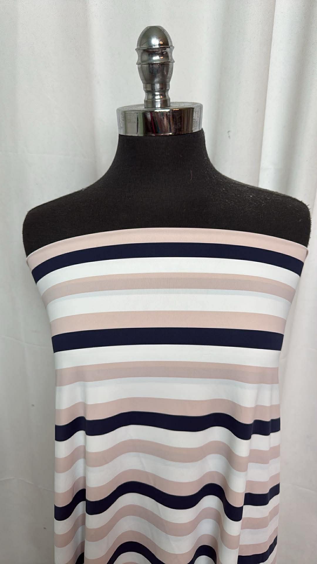 Navy/Blush/White Stripes - Designer Nylon/Spandex Swim - 2 Yard Cut