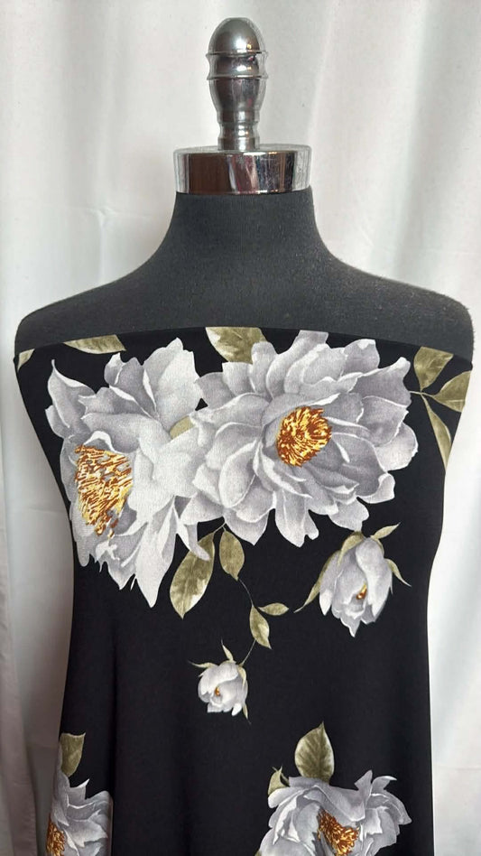Black Floral - ITY - 3 Yard Cut