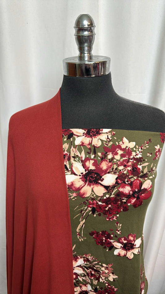 RED/OLIVE FLORAL BUNDLE : 2YD Red DBP & 2YD Olive Floral DBP : A28181