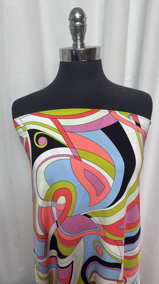 Bright Retro Swirl - Designer Nylon/Spandex Swim - 2 Yard Cut