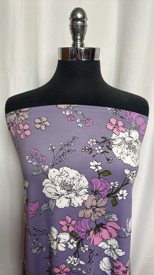 Lavender Floral - Double Brushed Poly Spandex - 2 Yard Cut