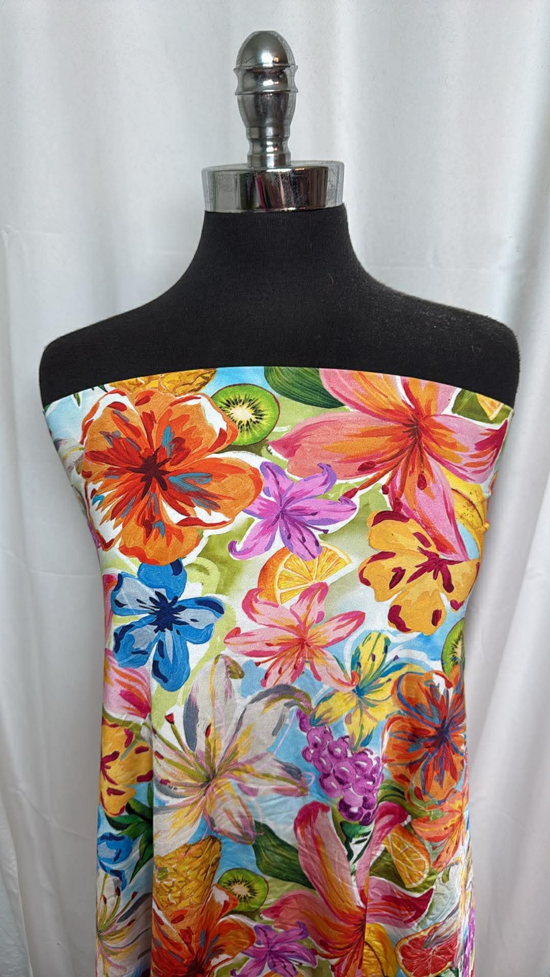 Bright Floral & Kiwi - Designer Nylon/Spandex Swim - 2 Yard Cut