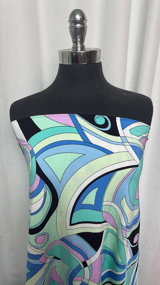 Blues Retro Swirl - Designer Nylon/Spandex Swim - 2 Yard Cut