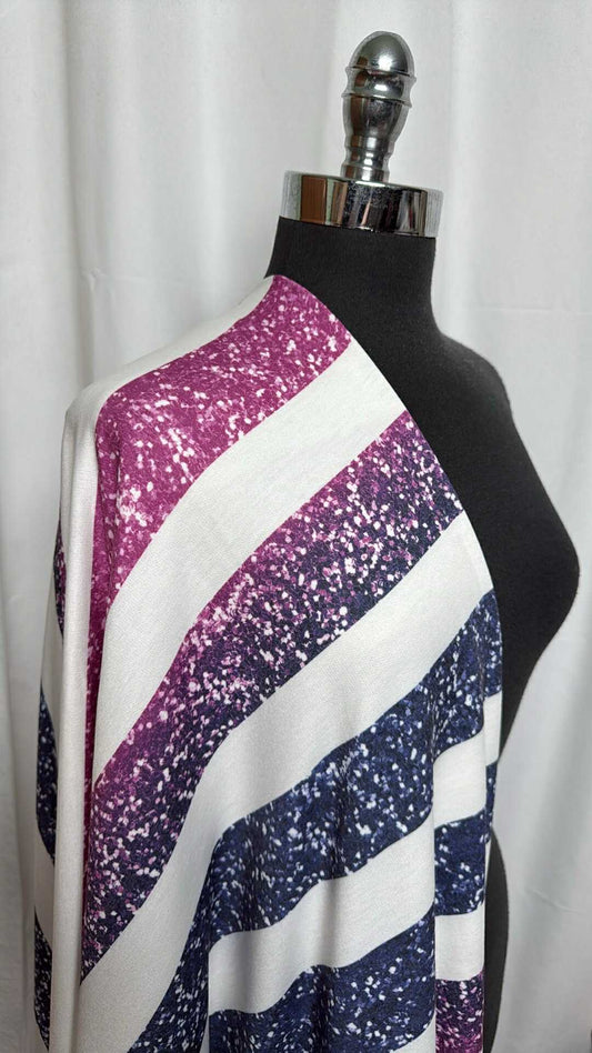 Navy/Fuchsia Ombre Glitter Stripe - PRS French Terry - By the Yard
